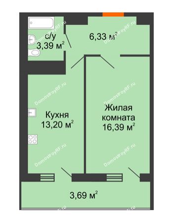 1 комнатная квартира 43 м² в ЖК Фамилия, дом Литер 1