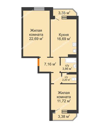 2 комнатная квартира 67,7 м² в ЖК Суворовский, дом Литер 1, Участок 120