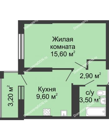 1 комнатная квартира 32,8 м² - ЖК Сказка