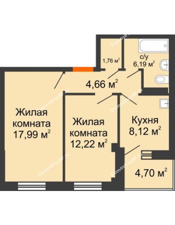 2 комнатная квартира 53,29 м² - ЖК Весенняя, 34