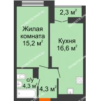 1 комнатная квартира 42,1 м² в ЖК Заречье, дом № 1, секция 1 - планировка