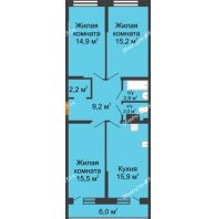 3 комнатная квартира 80,7 м² в ЖК Самолет, дом 4 очередь - Литер 22 - планировка