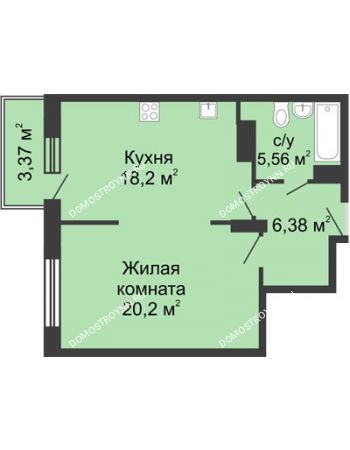 1 комнатная квартира 50,34 м² в ЖК Высоково, дом № 3