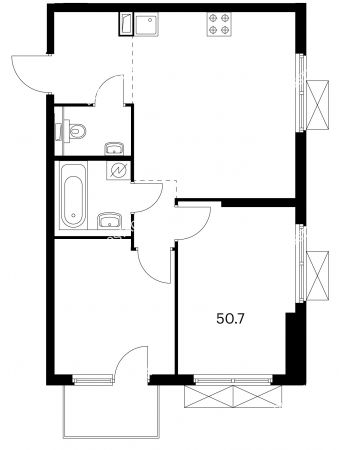 2 комнатная квартира 50,7 м² в ЖК Савин парк, дом корпус 3