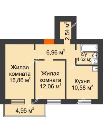 2 комнатная квартира 55,11 м² - ЖК Новая Жизнь