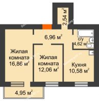 2 комнатная квартира 55,11 м², ЖК Новая Жизнь - планировка