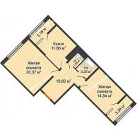 2 комнатная квартира 65,4 м² в ЖК Сердце, дом 1 - планировка