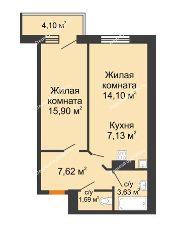 2 комнатная квартира 51,3 м² в ЖК Сокол на Оганова, дом Литер 1