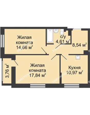 2 комнатная квартира 58,5 м² - ЖД по Южному шоссе