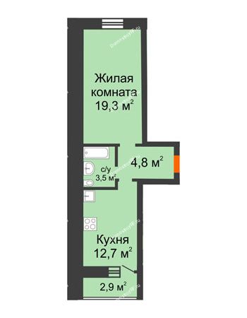 1 комнатная квартира 41,8 м² в ЖК Видный, дом № 2