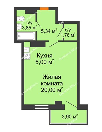 Студия 37,12 м² в ЖК Сокол на Оганова, дом Литер 5