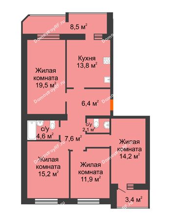 4 комнатная квартира 107,2 м² в ЖК Острова, дом 4 этап (второе пятно застройки)