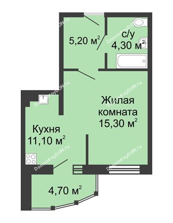 1 комнатная квартира 40,6 м² в ЖК Мега, дом № 2