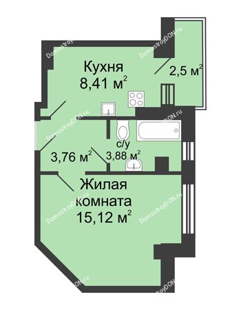 1 комнатная квартира 32,42 м² в ЖК Сердце Ростова, дом Этап II