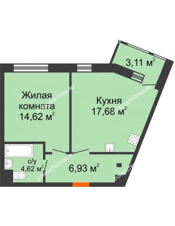 1 комнатная квартира 46,96 м² в ЖК Книги, дом № 1