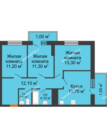 3 комнатная квартира 70,8 м² - ЖК Клубный дом на Мечникова