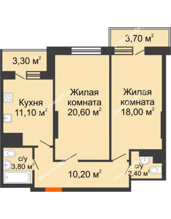 2 комнатная квартира 68,9 м² - ЖК Орбита