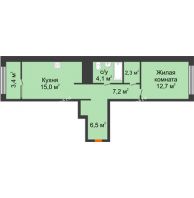 1 комнатная квартира 49,6 м² в Квартал Новин, дом 6 очередь ГП-6 - планировка