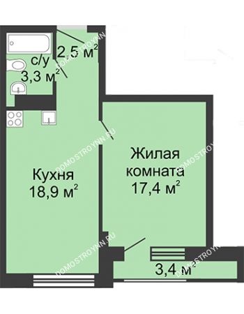1 комнатная квартира 42,1 м² - ЖД по ул. Сазанова