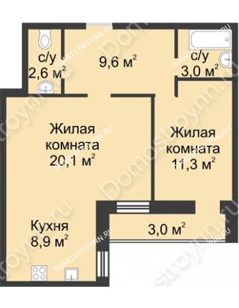 2 комнатная квартира 58,5 м² - ЖК Дом на Иванова