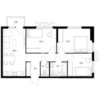 3 комнатная квартира 69 м² в ЖК Савин парк, дом корпус 6 - планировка
