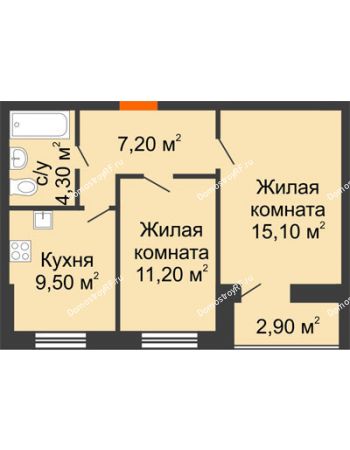 2 комнатная квартира 50,2 м² в ЖК Куйбышев, дом № 15