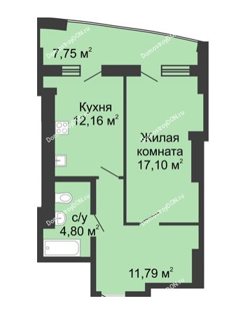 1 комнатная квартира 53,6 м² в ЖК Тихий Дон, дом № 2
