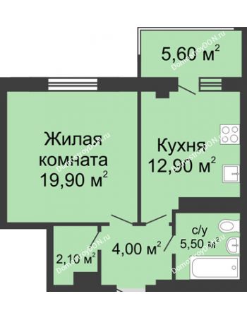 1 комнатная квартира 46,1 м² - ЖК Нахичевань