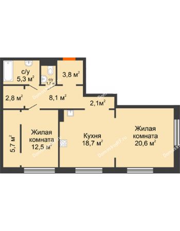 2 комнатная квартира 81,6 м² в Архитектурный Ансамбль Вознесенский, дом Собенникова