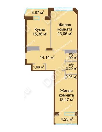 2 комнатная квартира 82,97 м² в ЖК Дворянский, дом № 1
