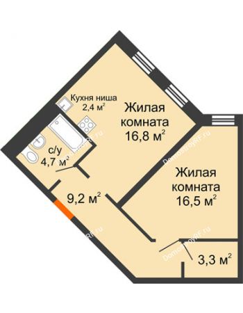 2 комнатная квартира 53,1 м² в Да.Квартал Республика	, дом ГП-3