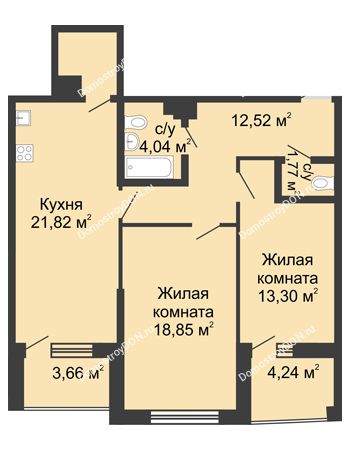 2 комнатная квартира 83,27 м² в ЖК Тихий Дон, дом № 2