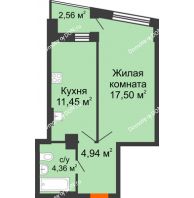 1 комнатная квартира 39,26 м² в ЖК Рубин, дом Литер 3 - планировка