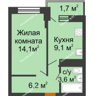 1 комнатная квартира 34,7 м² в Фруктовый квартал Абрикосово, дом Литер 3 - планировка