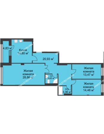 3 комнатная квартира 104,3 м² в ЖК Премиум, дом №1