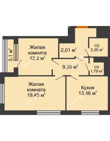 2 комнатная квартира 63,26 м² - ЖК Гран-При