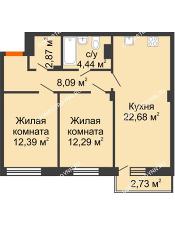 2 комнатная квартира 63,58 м² - ЖК Зеленый берег Life
