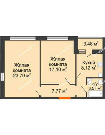 2 комнатная квартира 62,79 м² в ЖК Боровое, дом № 14