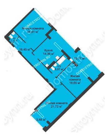 3 комнатная квартира 116,07 м² в ЖК Воскресенская слобода, дом №1