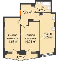 2 комнатная квартира 59,42 м² в ЖК Рубин, дом Литер 2 - планировка