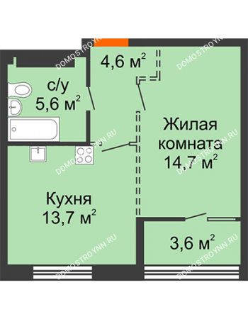 1 комнатная квартира 40,4 м² - ЖК Лайнер на Барминской