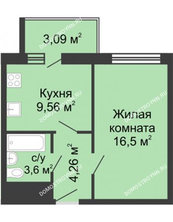 1 комнатная квартира 37 м² - ЖК Алый Парус