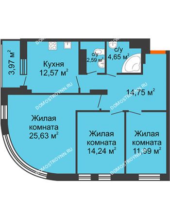 3 комнатная квартира 88,4 м² - ЖК Командор
