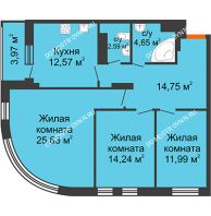 3 комнатная квартира 88,4 м², ЖК Командор - планировка