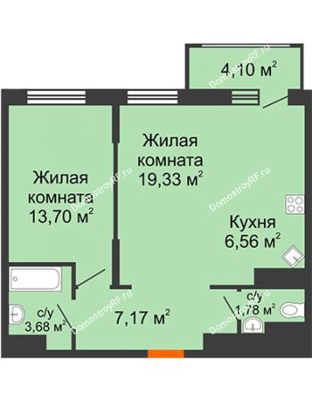 1 комнатная квартира 53,45 м² в МКР Родные просторы, дом Литер 9