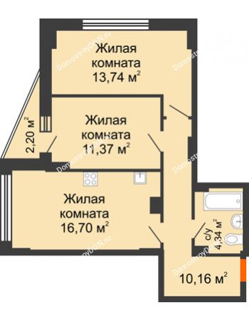 2 комнатная квартира 57,17 м² в ЖК Рубин, дом Литер 3