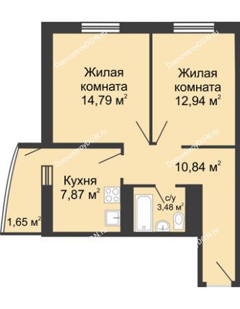 2 комнатная квартира 51,57 м² - ЖК Центральный-3