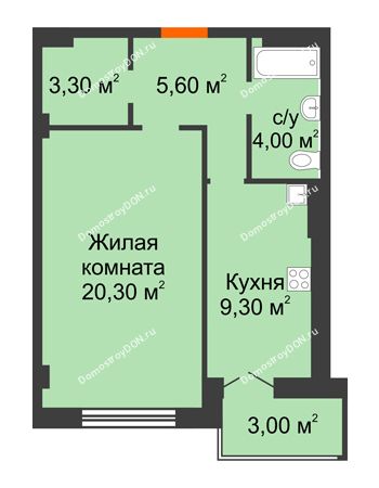 1 комнатная квартира 45,5 м² в ЖК Парк Островского 2, дом № 1