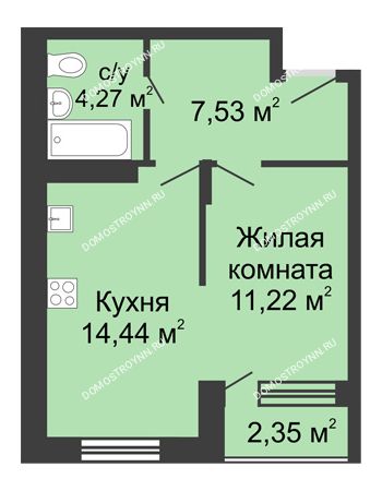 1 комнатная квартира 38,6 м² в ЖК Академический, дом № 10