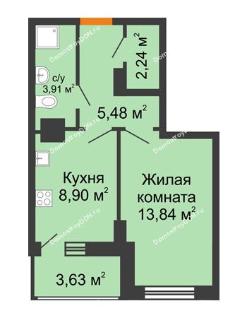 1 комнатная квартира 36,19 м² в ЖК Кристалл, дом Литер 1